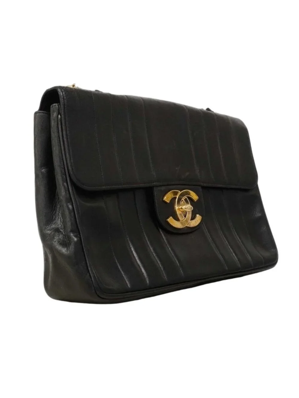 Chanel Shoulder Bag Mademoiselle Lambskin Black Gold - Picture 2 of 10